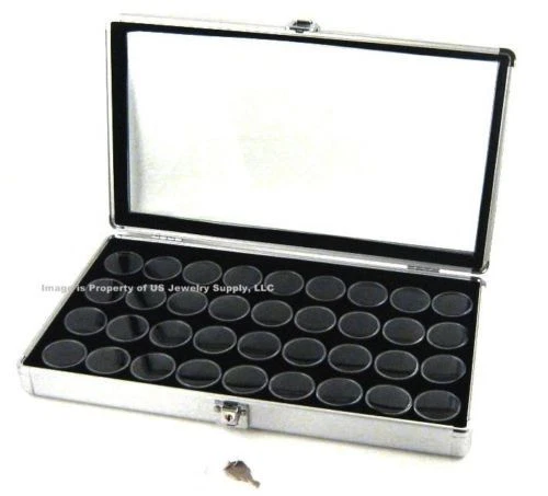 1 Locking Aluminum Display Case Box 36 Jar Black Gems Body Jewelry Gold Nuggets  - Image 1 of 1