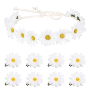 1PC Flower Crown Headband and 8PCS Daisy Hair Clips for Hair Hippie Sunflower - Picture 1 of 7