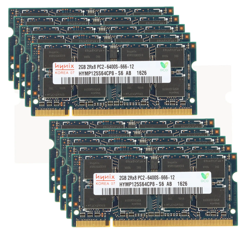 Hynix 20GB 10pcs x2GB PC2-6400 DDR2-800MHz Laptop Memory SODIMM RAM Intel 200pin - Image 1 of 4