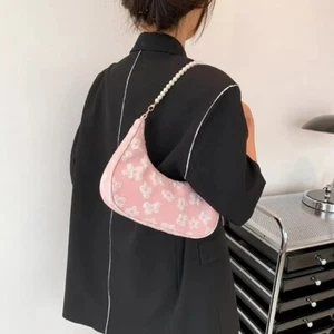 Metal Chain Shoulder Bag Flower Print Ladies Handbags Fashion Armpit Bag Women - Picture 1 of 18