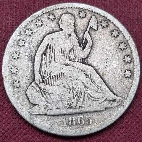 1865 S Seated Liberty Half Dollar 50c Circulated F #58232 Cover