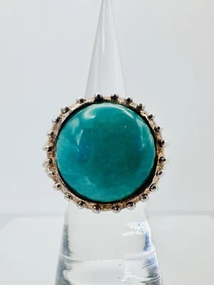 Anillo cúpula vintage de plata esterlina 925 Italia tipo amazonita cabujón talla 6 15,4 g Foto 1 de 4