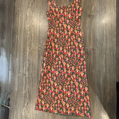 Maxi Vestido Hecho a Mano Psicodélico Hippie Estampado Geométrico Multi Años 60 70 De Colección Foto 1 de 4