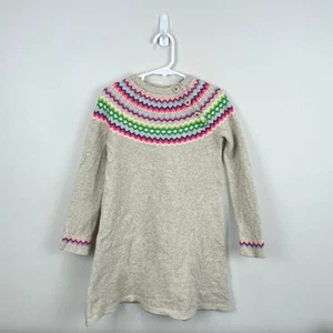 Mini Boden Oatmeal Marl Fair Isle Wool Blend Long Sleeve Sweater Dress Girls 7-8 - Picture 1 of 6