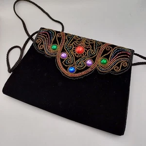 Salisbury Vintage Sequin Black Multicolour Evening Bag 1980s Style - Picture 1 of 9