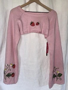 Romwe Strawberry Embroidery Super Crop Sweater Strawberries Flowers Pink Size S - Picture 1 of 21