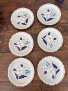 Vtg Japan Sunmarc Stoneware Salad Plates Set Of 6 Cottagecore Boho Blue Flowers - Picture 1 of 9