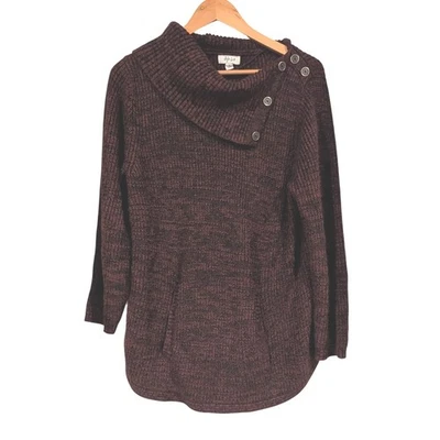 Style & Co Button Cowl Neck Tunic Sweater Red Black 1X Plus Size - Image 1 of 4