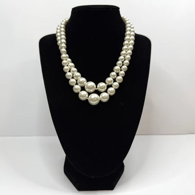 Elegante collar llamativo de dos hilos de perlas de imitación estilo vintage joyería de moda Foto 1 de 4