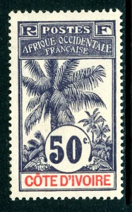 French Colonies 1906 Ivory Coast 50¢ Deep Violet Scott #32 Mint G394 - Picture 1 of 6