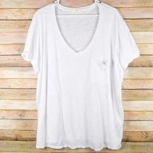 Anthropologie t.la Women Plus 1X White Classic Vneck Pocket Tee Top Short Sleeve - Picture 1 of 8