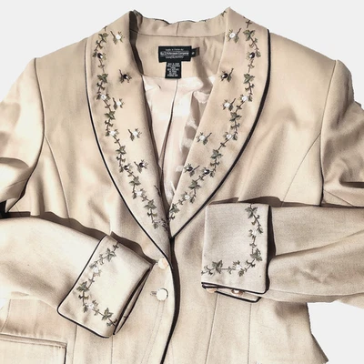 Blazer de lana bordado a medida para mujer J Peterman talla 6 antiguo dinero oficina Foto 1 de 4