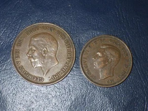 1935 GREAT BRITAIN BRITISH ONE PENNY + 1938 BRITISH HALF PENNY COIN LOT 36 - Picture 1 of 1