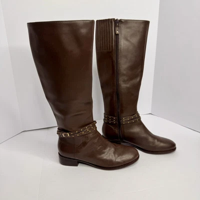 Talbots Tall Riding Boots Women 38 S 7.5M Leather Zipper Walnut Tish Grommet - Image 1 of 4