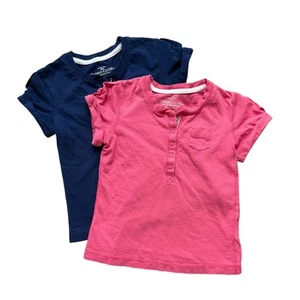 Set of 2 XS 4-5 Hot Pink & Navy Blue Short Sleeve Shirts Front Snap Pocket Tee - Picture 1 of 3