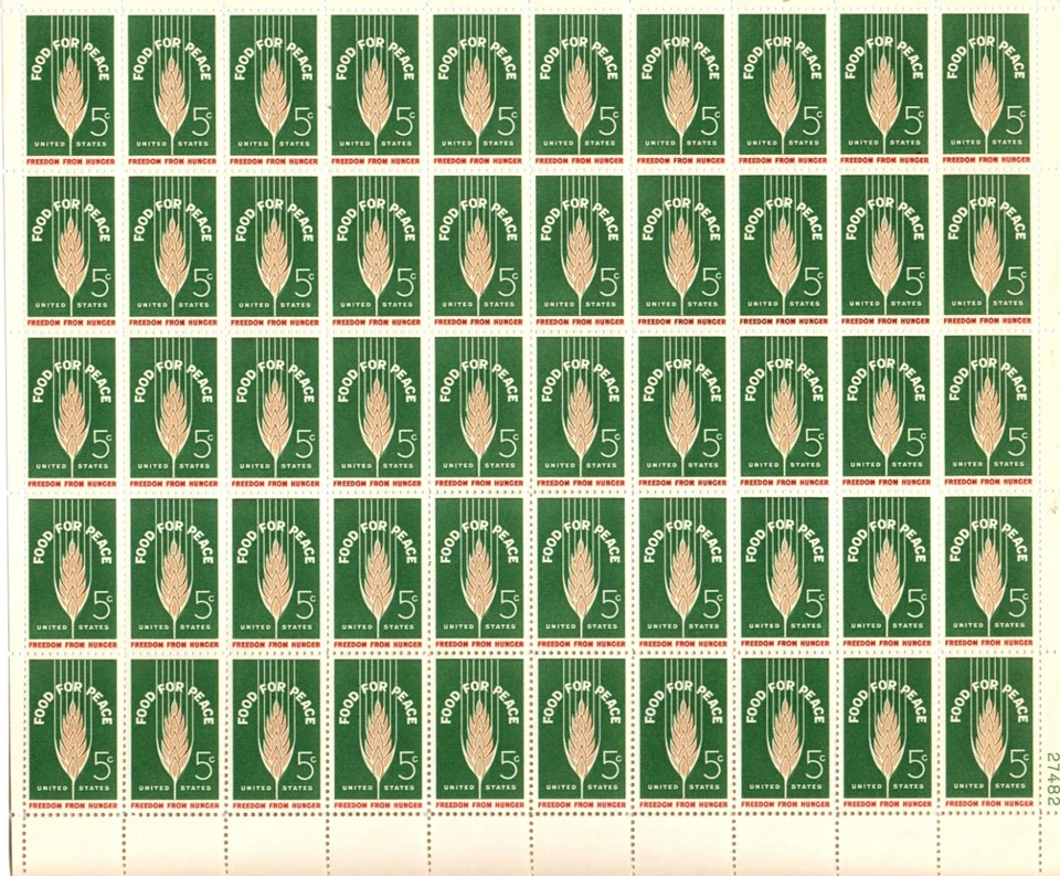 US Stamps # 1231  5 cent Food For Peace  Sheet of 50 MHN - Image 1 of 1