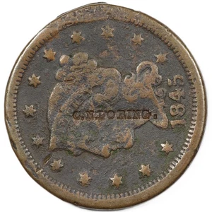 Centavo grande cabello trenzado 1845, "C.N. LORING." Contrasello, Brunk L-509 - Imagen 1 de 3
