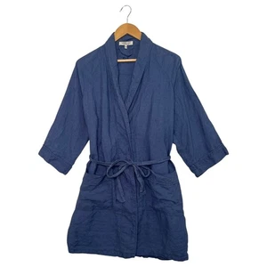 Serena Lily Morgenmantel Damen klein mittelblau Leinen Gürtel Bad Spa S&L Lounge - Bild 1 von 13