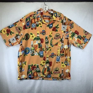 Mens Large Hawaiian Polyester Beer Shirt Camp All Over Lots of Beers Print - Picture 1 of 19