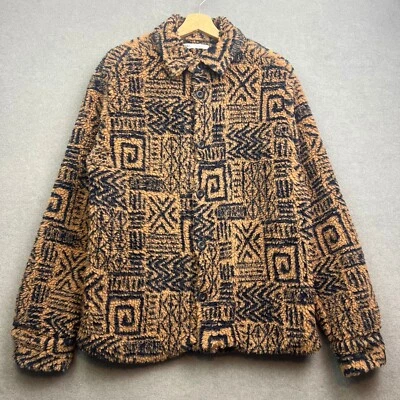ZARA Fleece Jacket Men Large Buttons Aztec Southwestern Sherpa Lin Teddy Navajo - Image 1 of 4