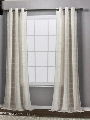 Cortina de dos paneles texturizada decoración exuberante granja 38 pulgadas x 95 pulgadas beige transparente Foto 1 de 4