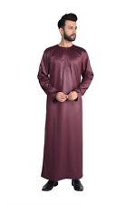 Omani Silky Maroon Mens Jubba Thobe Shiny Polyester Material Burgundy | alqasswa