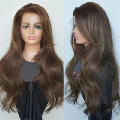 MISSWEN Damen Long Wavy Stufenhaar Braun Frontal Lace Wig Hitzebeständiges Kunsthaar