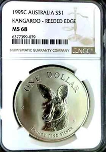 NGC MS68 Australia 1995C Kangaroo Reeded Edge Silver $1 - Picture 1 of 1