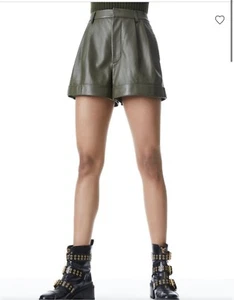 Alice And Olivia CONRY LEATHER PLEATED CUFF SHORTS - Picture 1 of 2