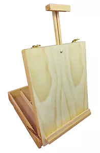 Wooden Table Easel & Brush Paint Storage Box Large Artist Portable Adjustable - Picture 1 of 4
