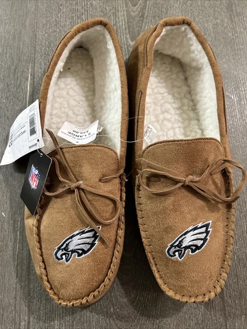 Philadelphia Eagles NFL Men's Brown Moccasin Slippers, Size XL (11/12) ~ New Cover