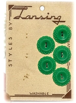 Vintage Lansing Grass Green Lace Textured 5 Buttons on Card 1930s NOS 3/4" Sz 30 - Image 1 of 2