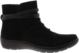 Clarks Ladies Ankle CORA BRAID BOOT Black Suede UK 7.5 / 41.5 Wide RRP £75 - Picture 1 of 6