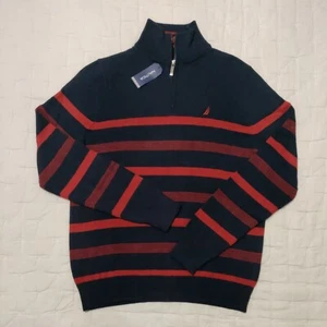 Nautica Herren marineblau/burgund gestreift 1/4 Reißverschluss Pullover Pullover Größe S - Bild 1 von 12