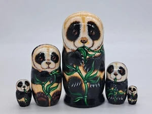 5" Panda Nesting dolls Animal matryoshka Russian doll 5 in 1 Handmade in Ukraine - Picture 1 of 10