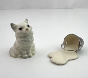 Ceramic Cat and Spilled Milk Pail Bucket Figurine - Picture 1 of 7