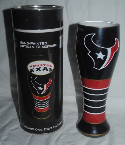 Houston Texans artisan hand-painted pilsner beer glass, MIB, 10" Cover