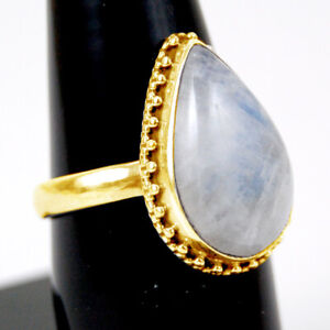925 Sterling Silver  Moonstone Gem Rose Gold / Gold Plated Wedding Ring GRS-1015