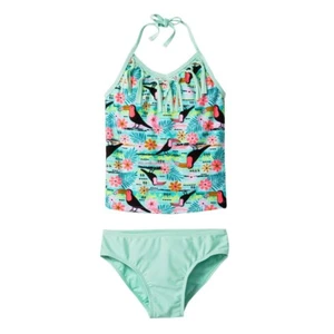 Cat & Jack Mint Tucan Tropical Floral Tankini 2-Pc.Set Swimwear Girls Medium - Picture 1 of 2