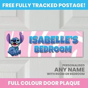 STITCH PERSONALISED DOOR SIGN PLAQUE KIDS BEDROOM ANY NAME - Picture 1 of 2