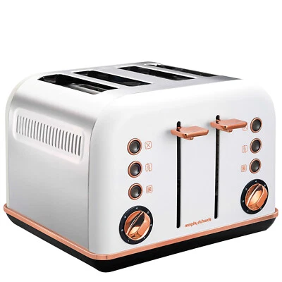 Morphy Richards White Accents Rose Gold 4 Slice Toaster Removable Tray Stainless - Image 1 of 3