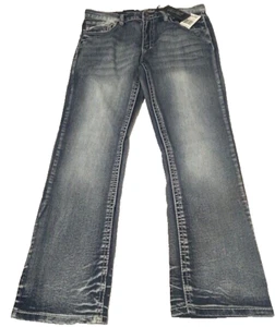 TRUE LUCK Men's Bootcut Jeans Embroidered Pockets Classic Stretch - Size 34 X 30 - Picture 1 of 13