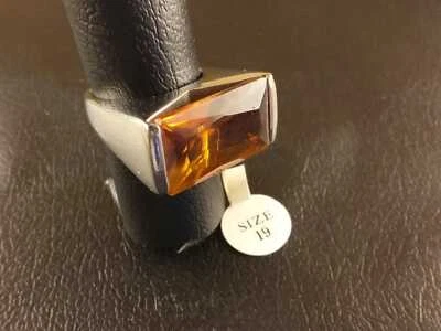 Anello Elegante Donna Doppio in Metallo Rodiato Argento Zircone Arancio Size 19 - Immagine 1 di 4