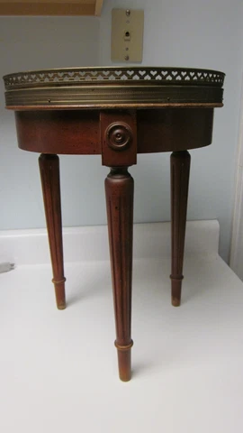 Vintage MCM Round Table with Marble Top & brass gallery with hearts Cover