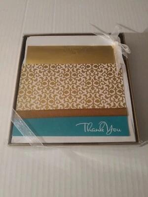 Hallmark Blue With Gold Pattern & gold Ribbon Thank You Cards Set Of 10 new - Image 1 of 3