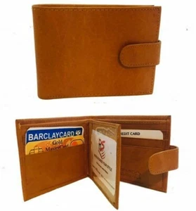 Men's Genuine Leather Bi-Fold Wallet Hook & loop Fastener Beige Color Billetera - Picture 1 of 4