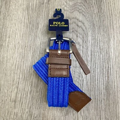 NEW Polo Ralph Lauren Stretch Waxed Cotton Braided Belt Blue Leather Men’s M $89 - Image 1 of 4