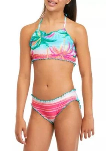 BREAKING WAVES Girl's 12 Lettuce Edge High Neck 2-Pc Bikini Swim Set NWT - Picture 1 of 2