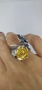 ANELLO ROSA ARGENTO BOCCIOLO BRUNITO BICOLORE MIS 10 REGOLABILE - Foto 1 di 8