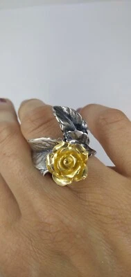 ANELLO ROSA ARGENTO BOCCIOLO BRUNITO BICOLORE MIS 10 REGOLABILE - Immagine 1 di 4